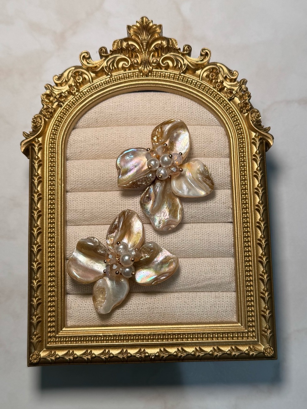 Iridescent Mother of Pearl Floral Stud Earrings